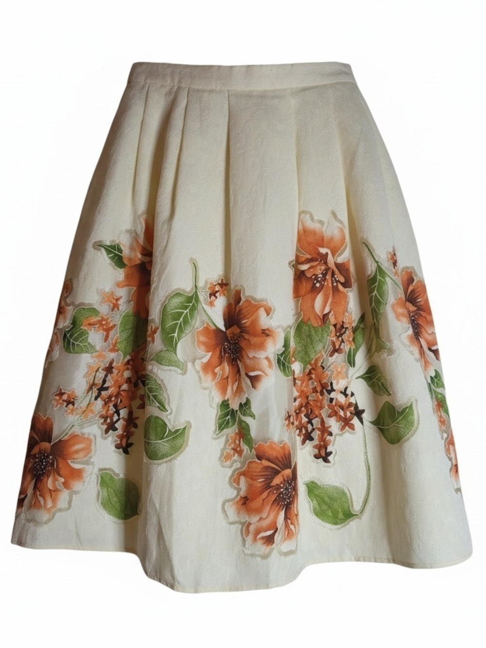 Floral A-Line Skirt in Cream with Orange Flower Print